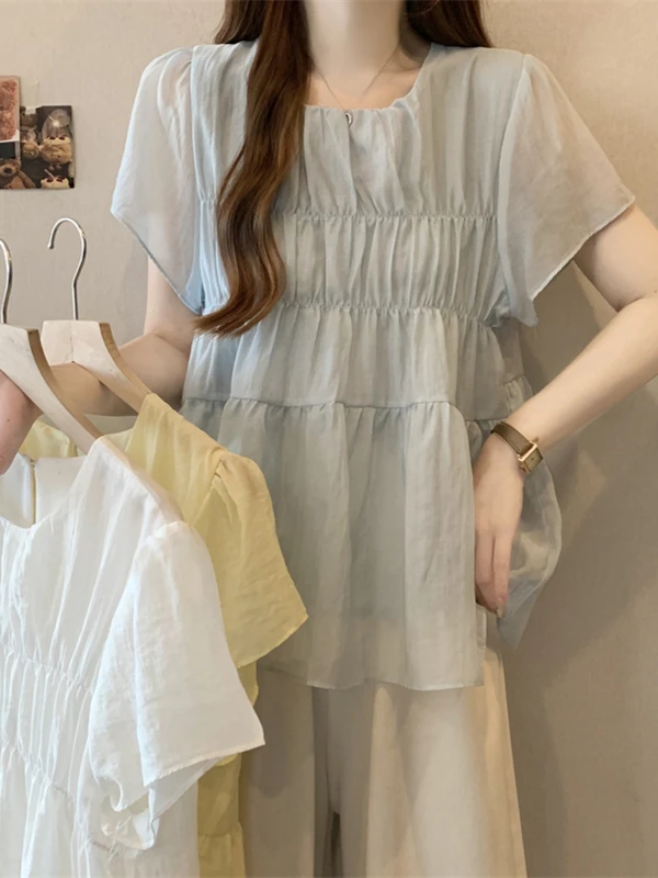 

Французская женская свободная посадка, летняя модная милая универсальная молодежная кукла, плиссированная повседневная дышащая кукла, большие размеры