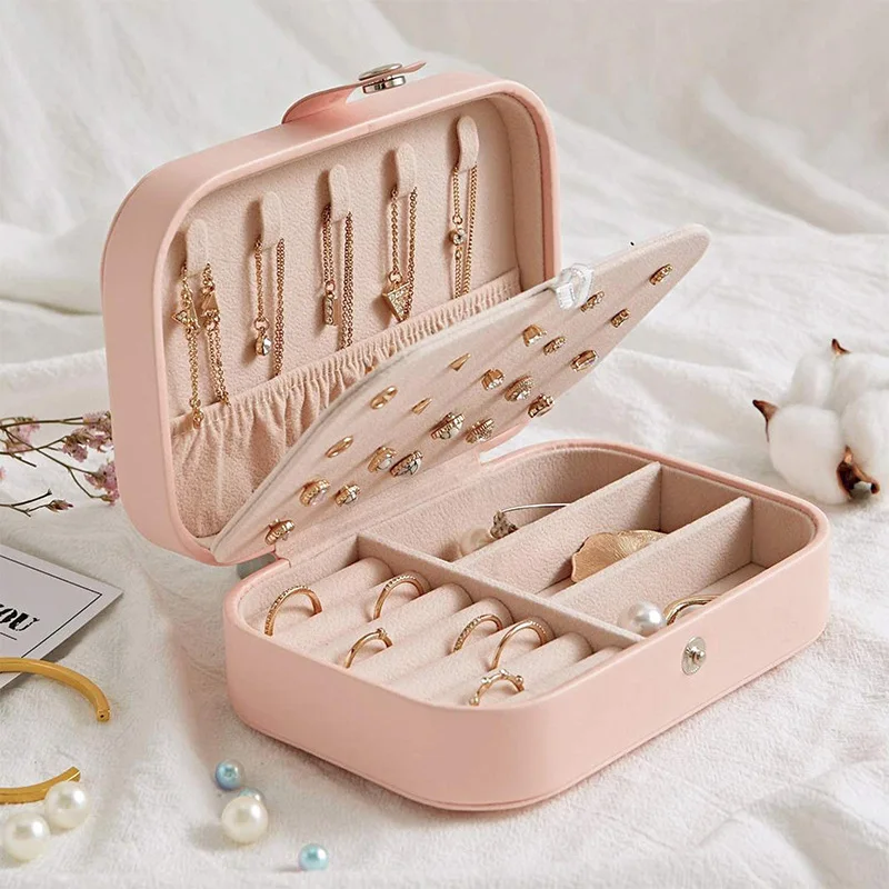 

Portable Jewelry Storage Box Travel Organizer Jewelry Case Leather Storage Earrings Necklace Ring Jewelry Organizer Display