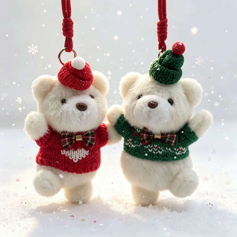 1Pc 15cm Cute Couple Bear Plush Toys Lovely Christmas Bear Pendant Dolls Bag Keychain Pendant Birthday Xmas Gift