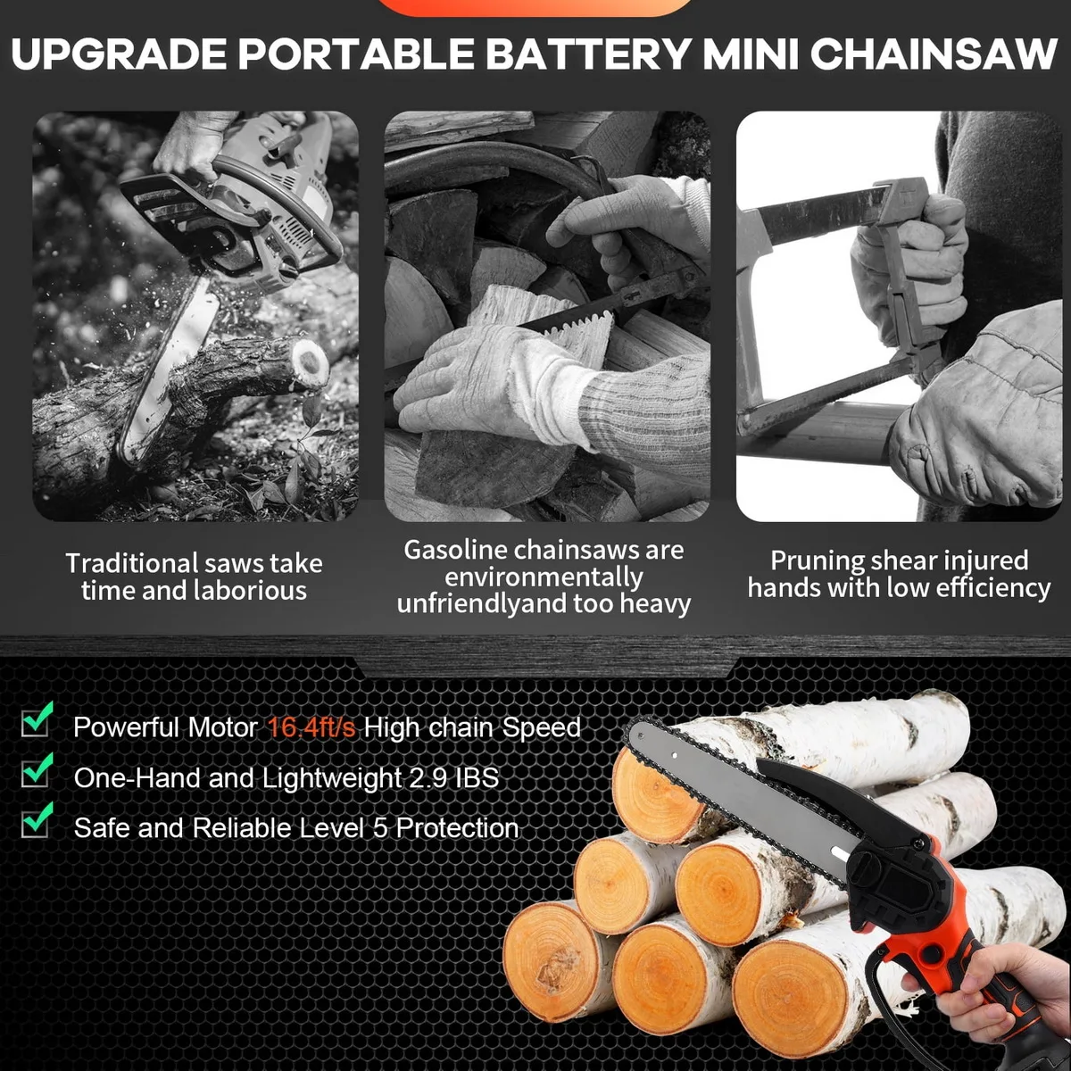 منشار كهربائي صغير 8 بوصة محمول بيد واحدة لقطع الخشب وتقليم فرع الأشجار