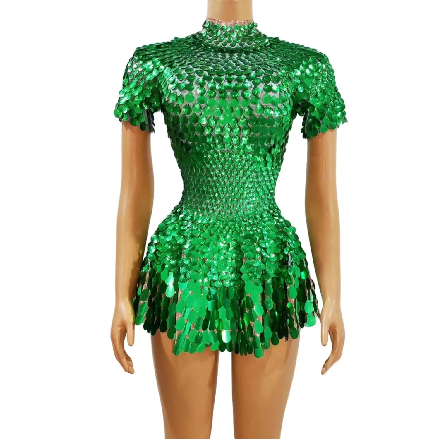 Green Glitter Sequins Birthday Party Gowns Short Prom Dress Dancer Stage Performance Costume Women Sexy Mini Club Dress Jinsique