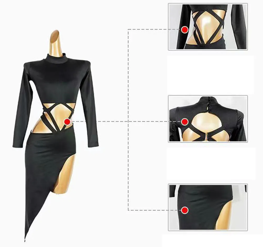 2023 New Ballroom Latin Dance Dress Women\'s Competition Salsa Tango Clothes Long Sleeves Rumba Party Stage Performance Costumes