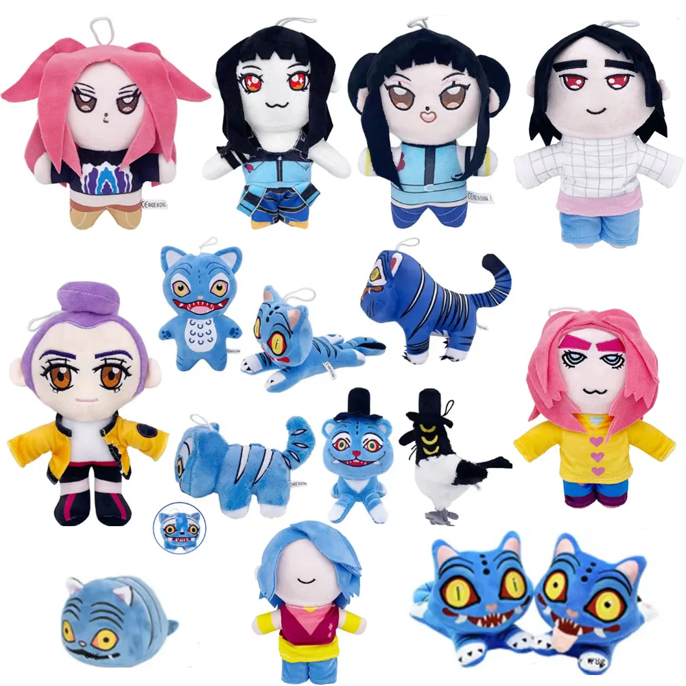 ~~ Anime Kpop Demon Hunters peluche lindo tigre púrpura sombrero negro Urraca con 3 ojos Monster Hunt Girl Group Doll para regalos de seguidores
