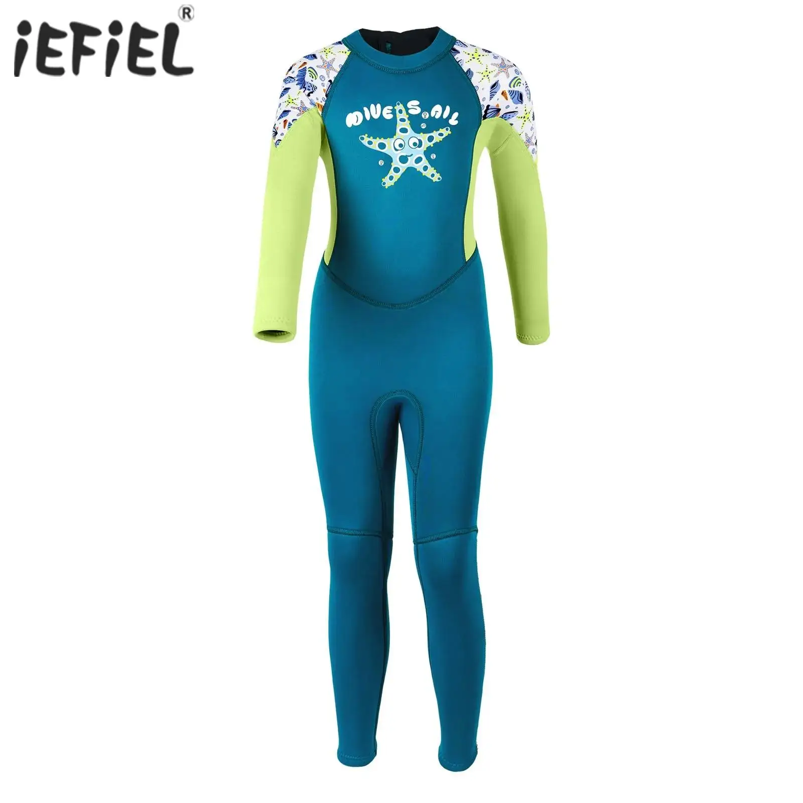 

Kids Boys Girls 2.5mm Neoprene Wetsuit Thermal Swimsuit Starfish Printed Jumpsuit Crew Neck Long Sleeve Back Bodysuit Wet Suit