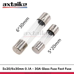 20個5 * 20mm 6 * 30mmガラスヒューズ250v f0.1a 0.5a 1a 2a 3a 3.15a 4a 5a 6a 7a 8a 8a 10a 12a 15a 20a 25a 30a 500ma 5x20mm
