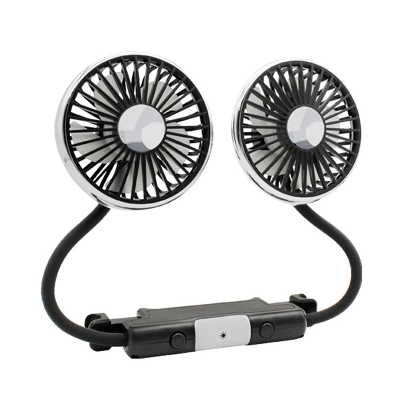 

Portable USB Car Fan For Backseat, Dual Head Hose With LED Lights, 3 Adjustable Speeds Cooling Fan