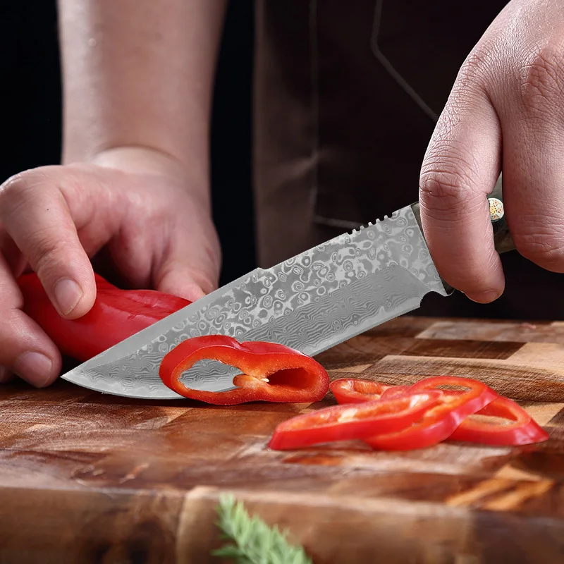 Damascus VG10 Steel Knife wood Handle Fixed blade knife Fruit Knife Sharp Chef Knives Meat Fruits Vegetables BBQ Cooking Knife view 3
