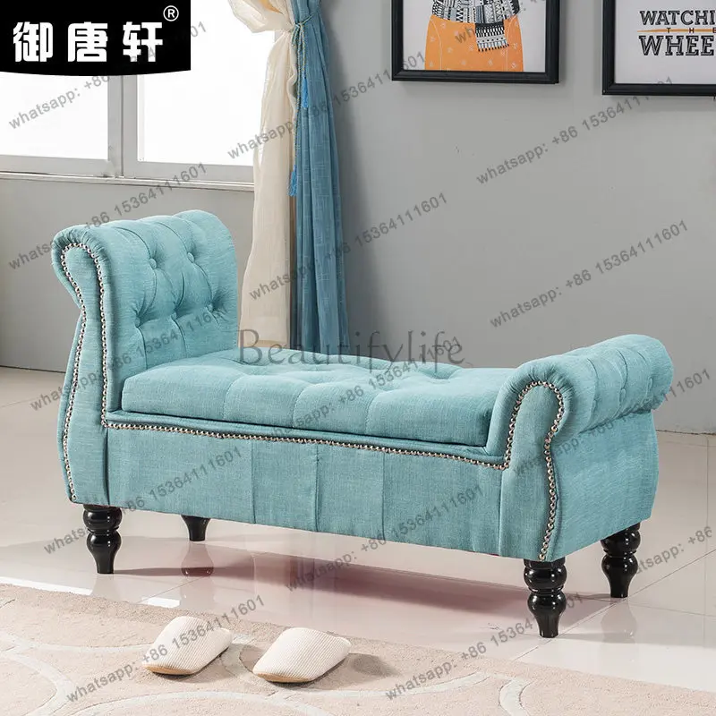 American fabric sofa stool long shoe change European style simple and modern