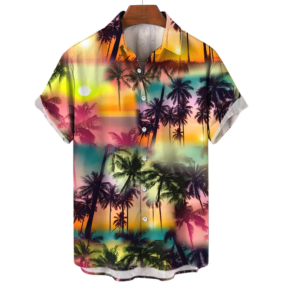 

2024 Coconut Tree Men's Shirt 3D Printed Men's Hawaiian Shirt Beach 3D Short sleeved Fashion T-shirt Casual Men's Top