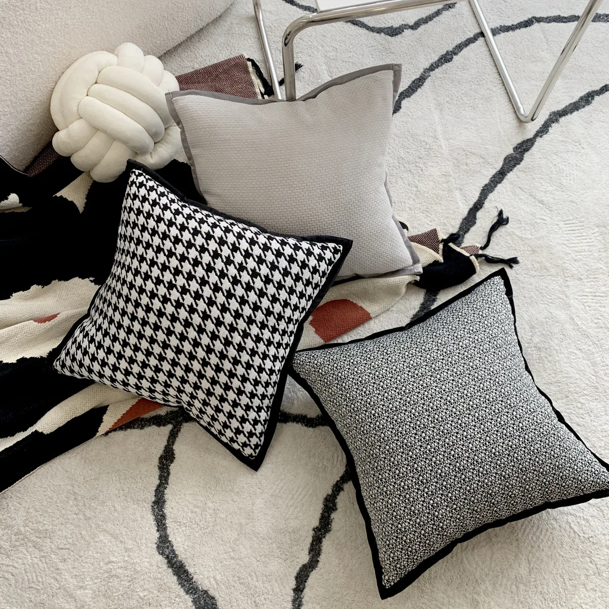 Retro Checkered Pillowcase with Nordic Style Minimalist Modern Sofa, Living Room, Car Backrest Pillowcase Bedside Cushion Cover