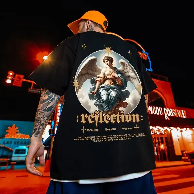 

Oversized Men's Black T-shirt Cotton Sports Tees Summer Vintage Graphics T-shirt Harajuku High Street Men's Clothing 2025 New