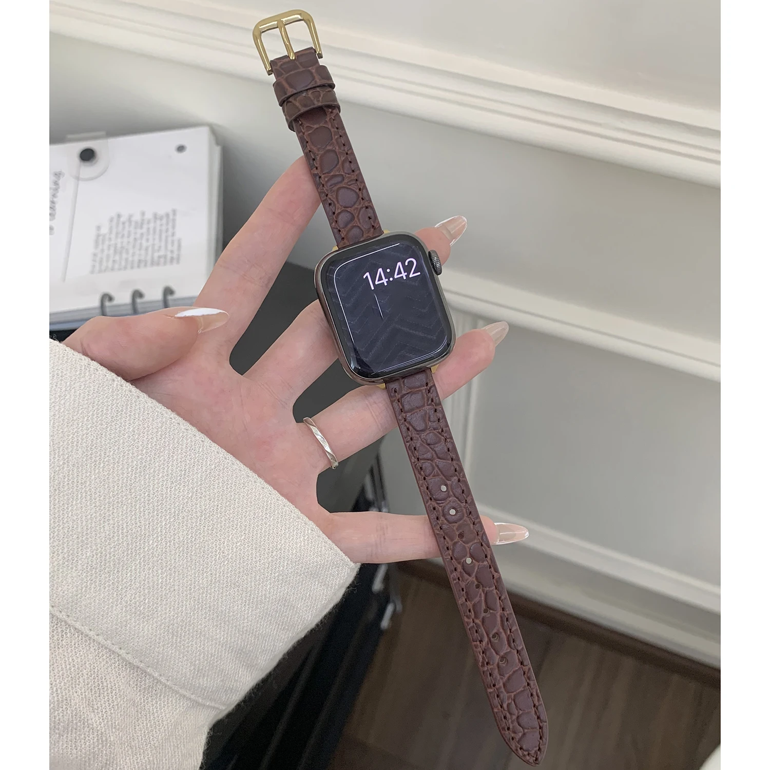 الملمس حزام من الجلد 14 مللي متر لساعة أبل 49 46 45 44 42-38 مللي متر S10 S11 الأعمال معصمه سوار ساعة اكسسوارات #2