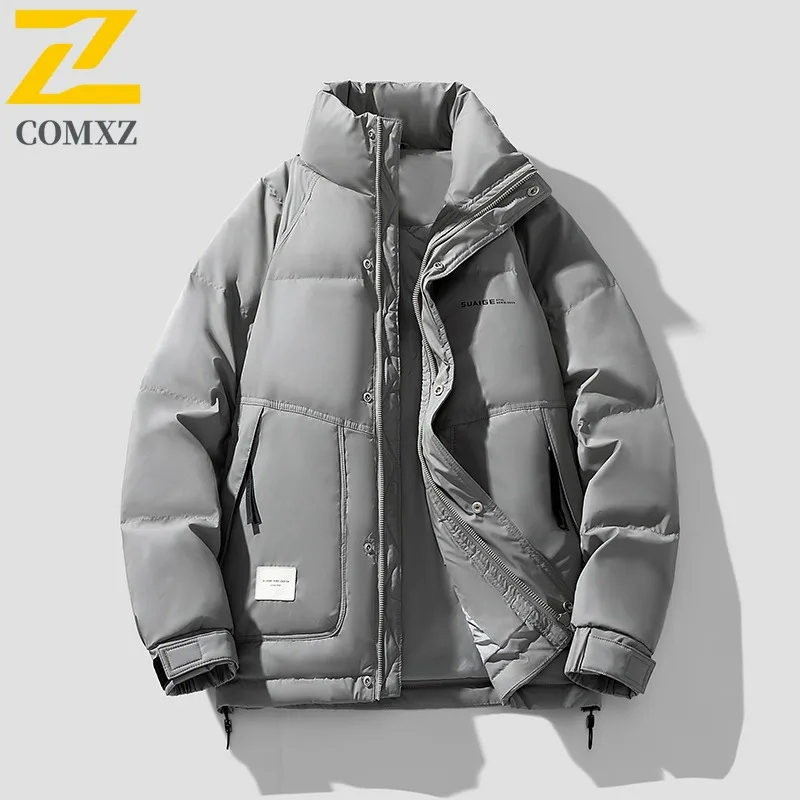 COMXZ Padded Jacket Loose Solid Color Stand Collar Warm Skiing Cotton Padded Jacket Travel Thickened Comfortable Men's Clothing