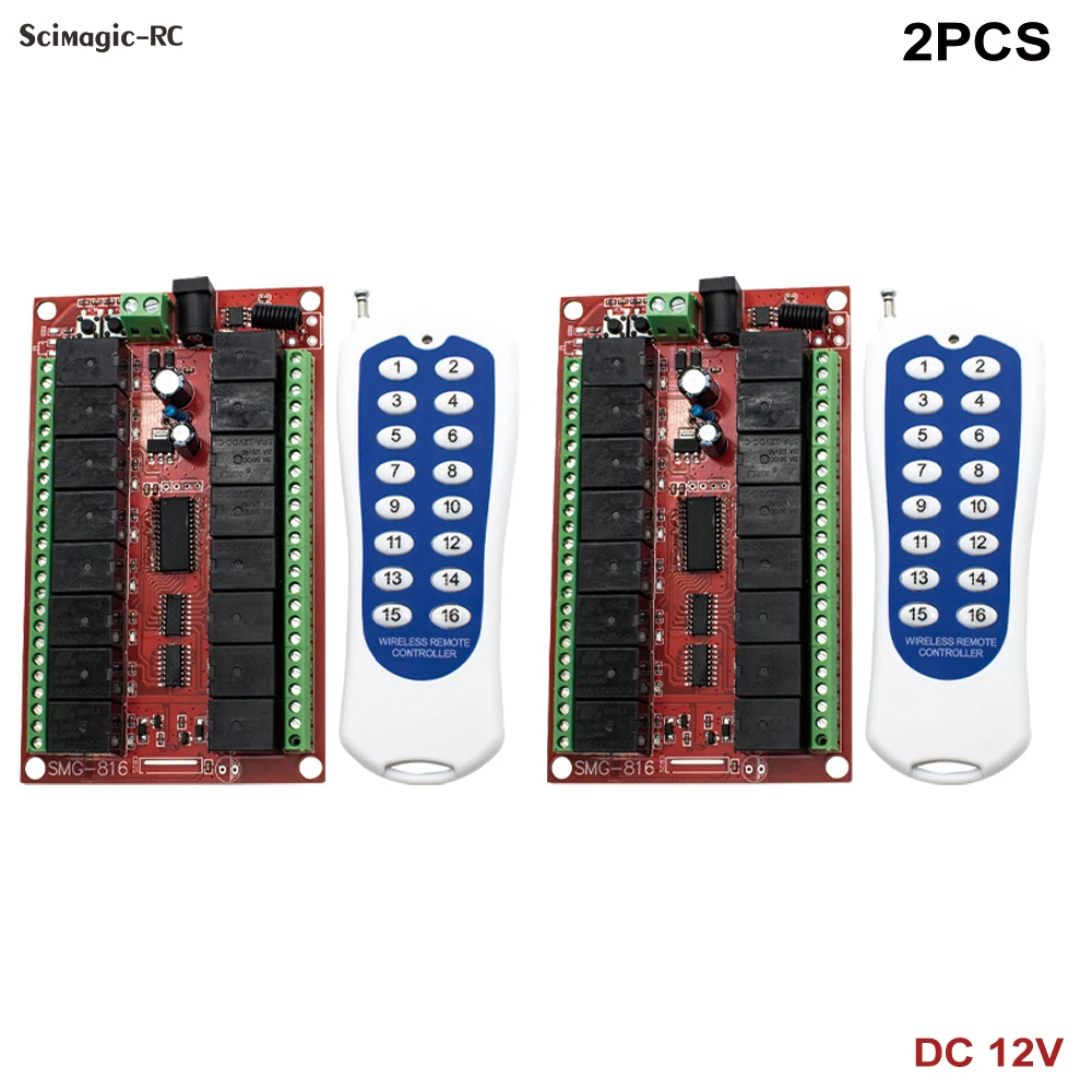 

2PCS 16 Channel DC 12V 24V RF Switch Remote Control Transmitter Receiver 433.92Mhz 16CH Relay