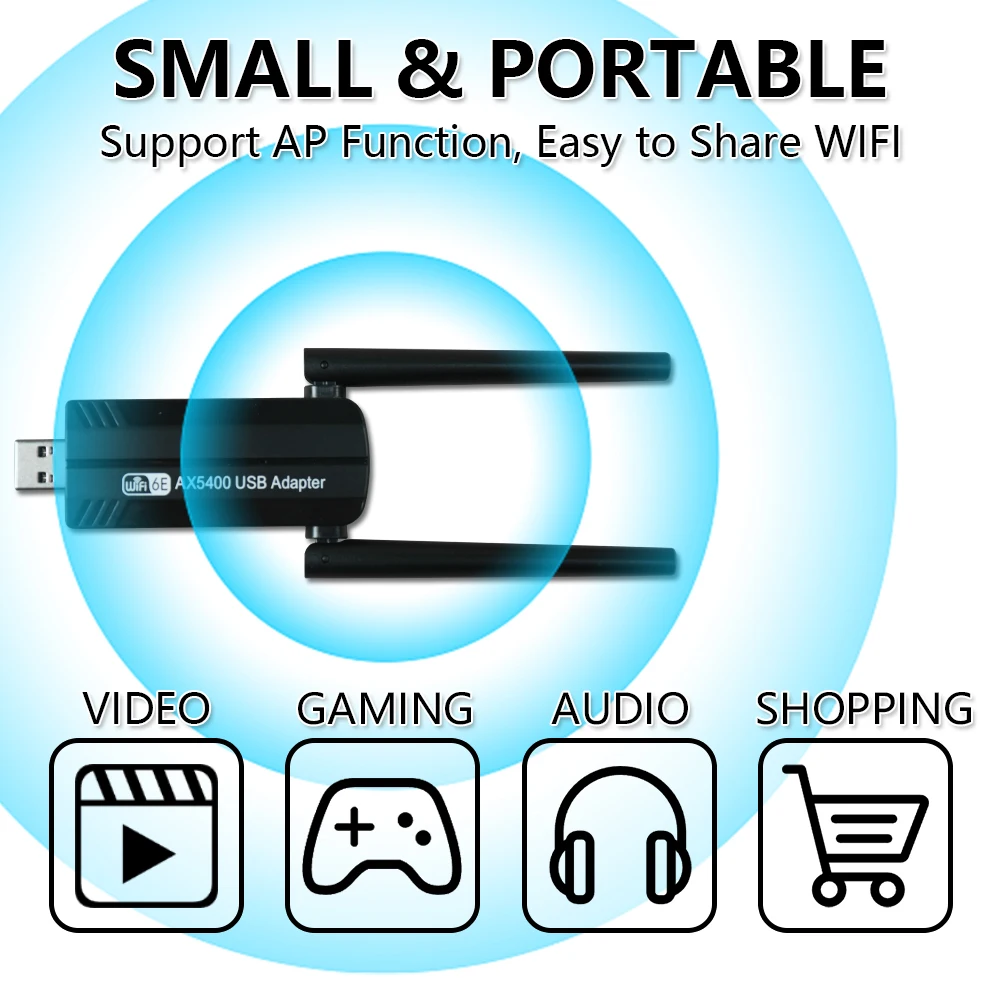 OPTFOCUS USB WIFI6 E Adaptor 5400Mbps ax with Antena wi fi Dongle USB 3.0 Adaptador Wireless wifi Adaptador Para PC Network Card