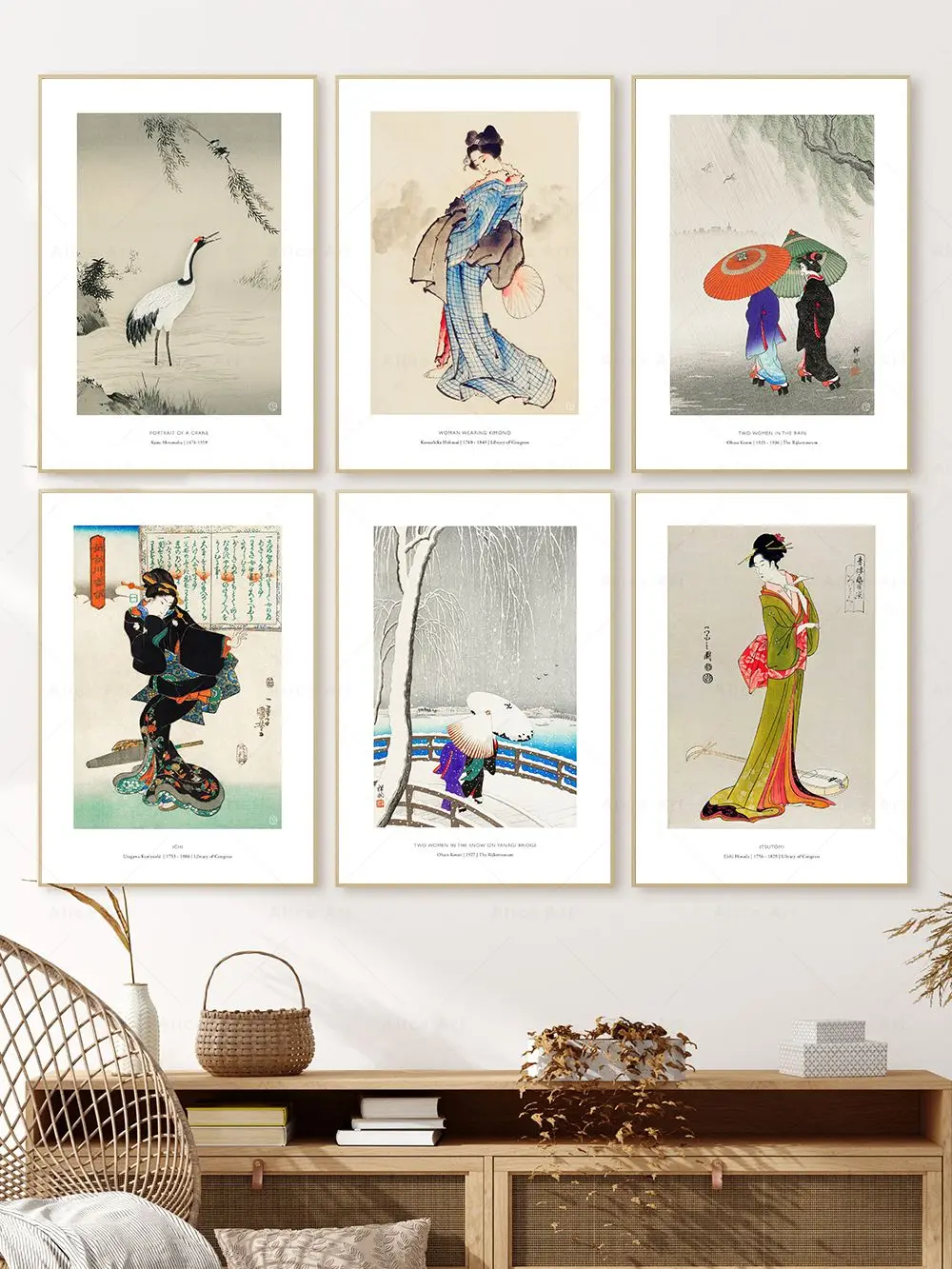 Japanese Style Kimono Woman Geisha Crane Wall Art Canvas Painting Nordic Posters And Prints Pictures For Living Room Home Decor
