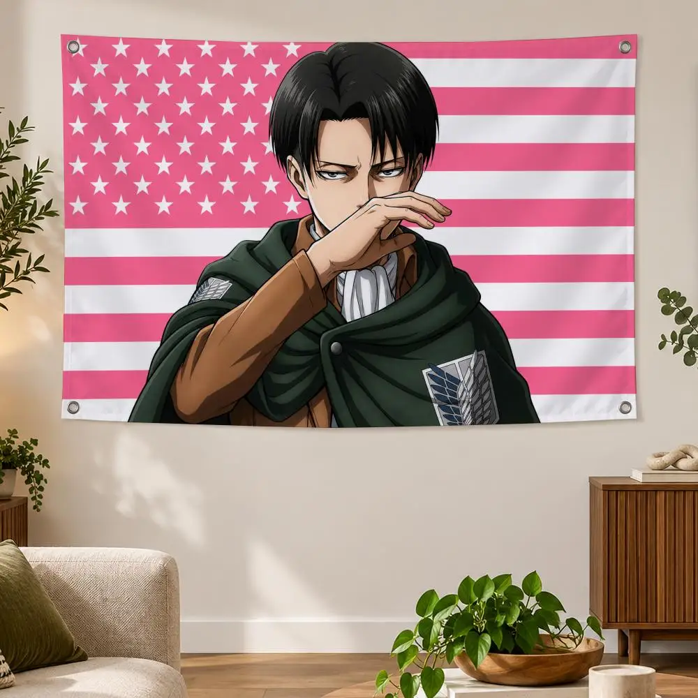 Anime Attack On Titan Military Art L-Levi Ackerman Flags Banner Decor for Bedroom,Garden,Party,Club,Indoor Outdoor, Fan Gift
