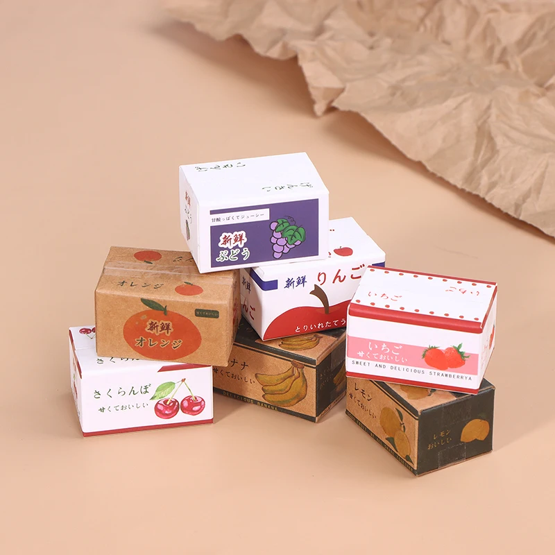 1/12 Dollhouse Paper Boxes Model Dolls House Mini Simulation Fruit Box Dollhouse Decoration Scene Toys Accessories