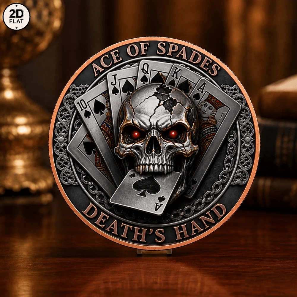1pc 1oz .999 Fine Copper Challenge Coin Ace of Spades Death's Hand Skull Poker Commemorative Coin Gothic Collectible Souvenirs