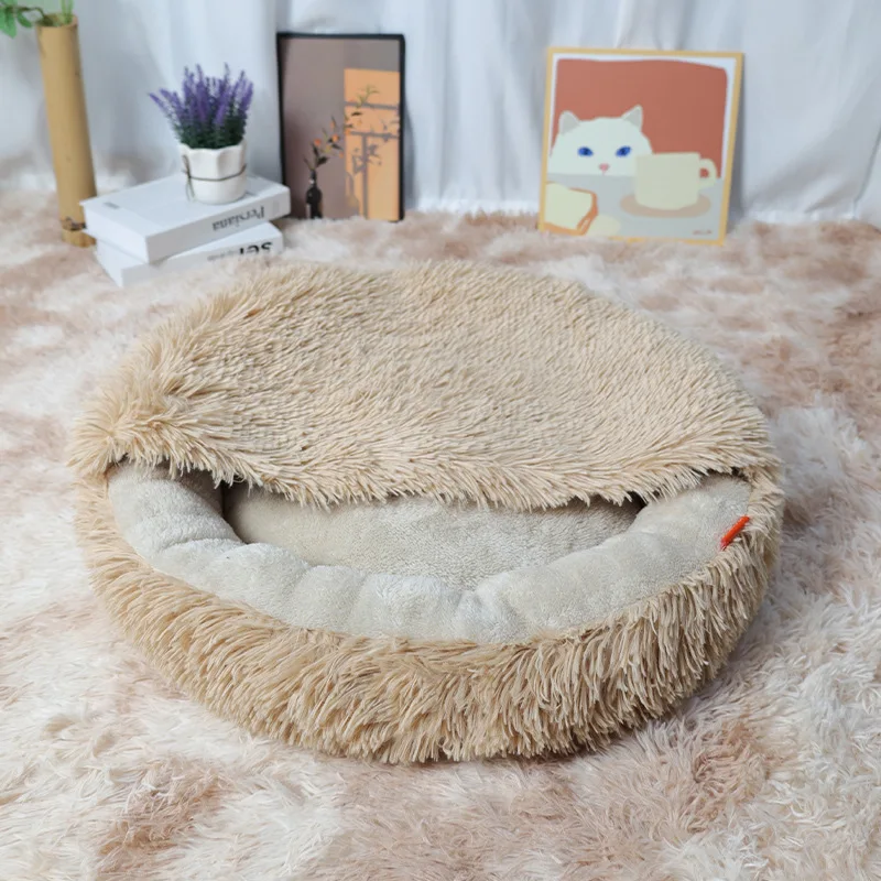 Small Long-haired dog and cat nest, round nest, plush style, cute and warm, winter pet supplies, pet bed