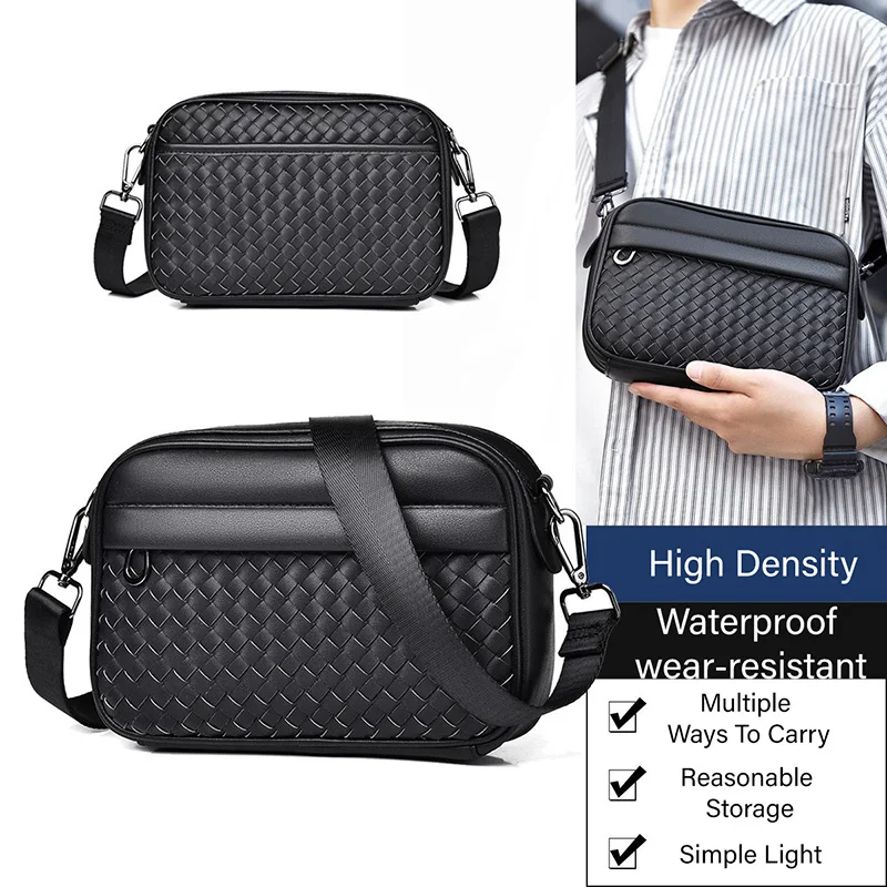 WEIXIER Business Men 2024 New Commuting PU Weaving Brand Shoulder Fashion Crossbody Bags High Capacity Proof Man Functional Bag