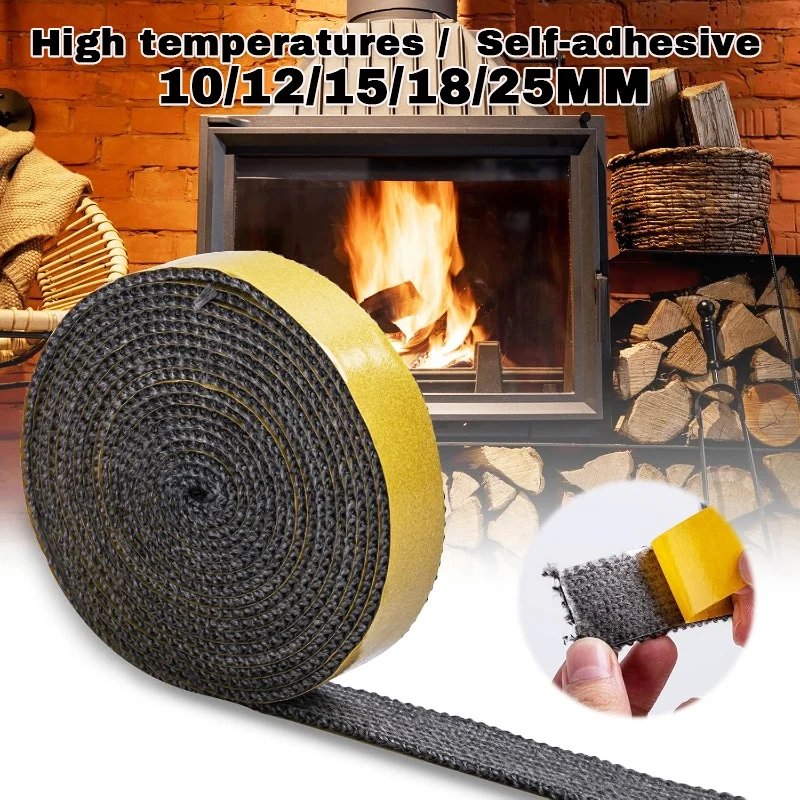 

10/12MM Flat Rope Seal Gasket Wood Stove Replacement Gasket Self Adhesive Fiberglass Fireplace Gasket for Woodburning Coal Stove