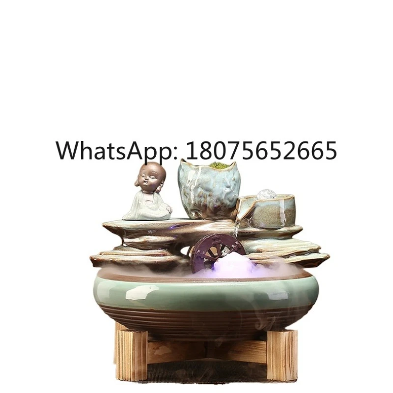 Creative ceramic living room recirculating water feature, small desktop fountain, office waterwheel, feng shui gift
