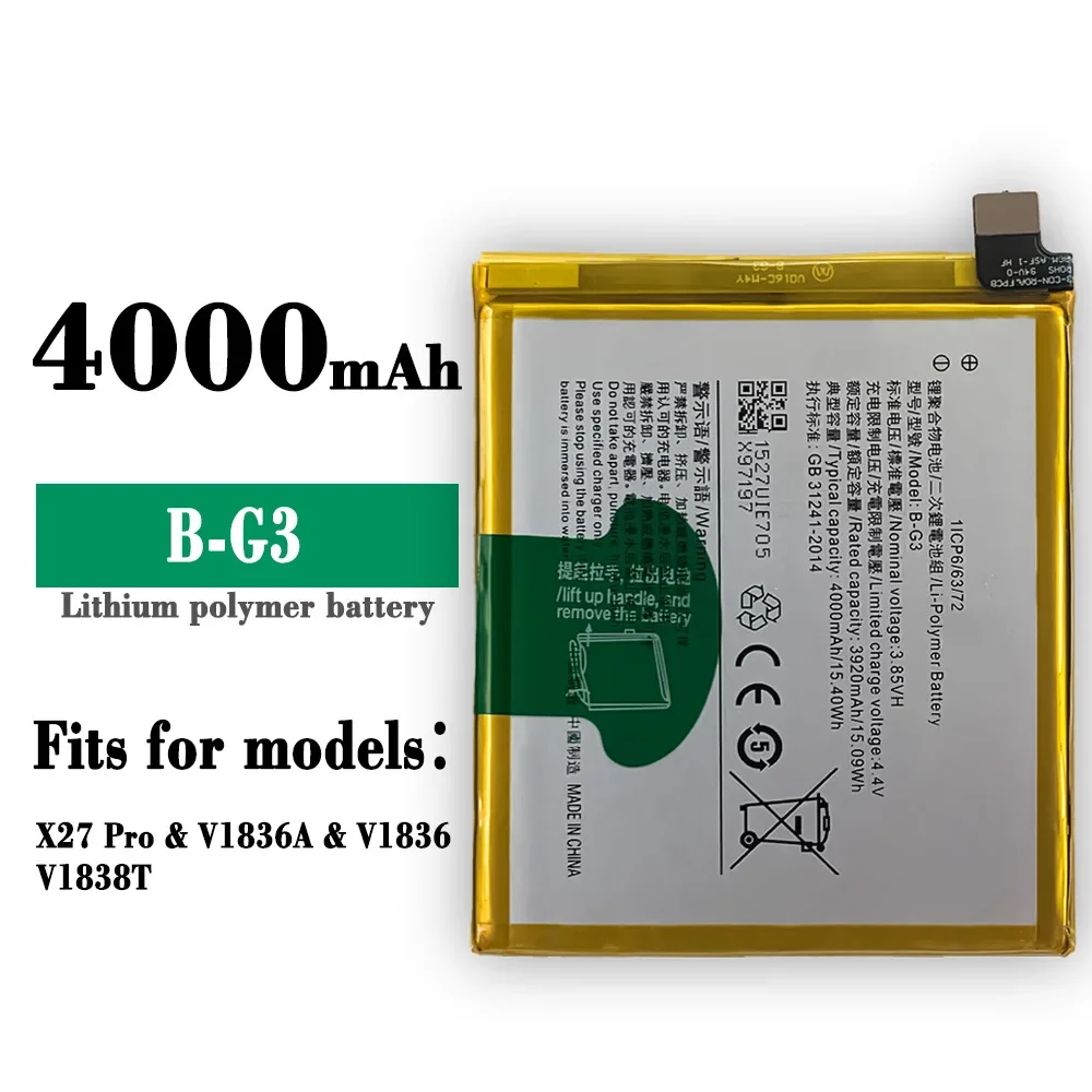   High Quality Replacement Battery For VIVO X27 Pro V1836A V1836 B-G3 Mobile Phone 4000mAh New Batteries + Tools