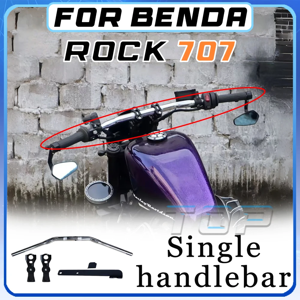 Motorcycle Retro Straight Handlebar For Benda Rock 707, Low Flat Bar With Column Bracket