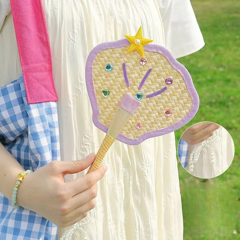 Cute and Portable Mini Fan with Pendant Summer Bamboo Woven Group Fan High Appearance Level Cartoon Chinese Style Handmade Fan
