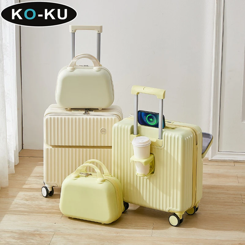 KO-KU Front Opening Small Trolley Suitcase 18/20 Inch Boarding Box Student Multifunction Password  Combination Suitcase