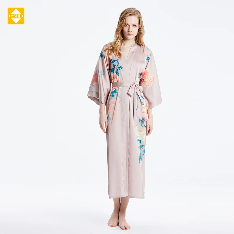 

Factory Direct sales silk nightgown 100% Mulberry silk nightdress summer new long kimono fabric can be reserved