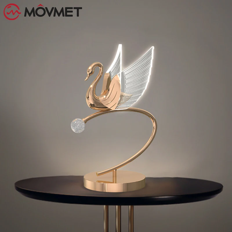 

Modern LED Table Lamp Birds Gold Swan Acrylic Iron Crystal Indoor Living Room Bedroom Study Night Light Student Room Home Deco