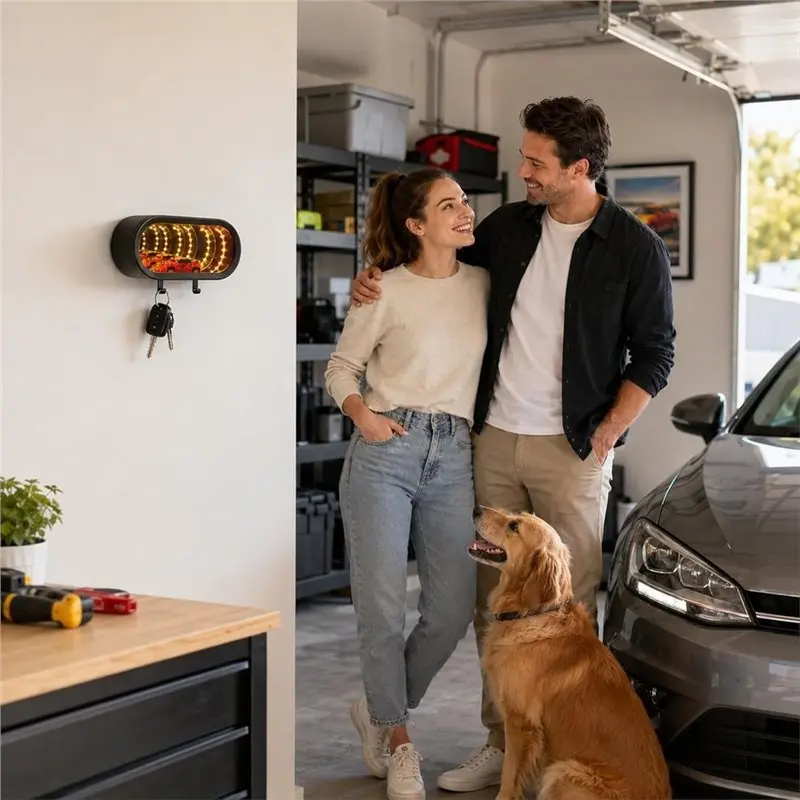 WORTHOWN-LED Powered Rechargeable Square-Round Magnetic Garage Key Holder With Infinity-Car Design For Wall Mounting Race
