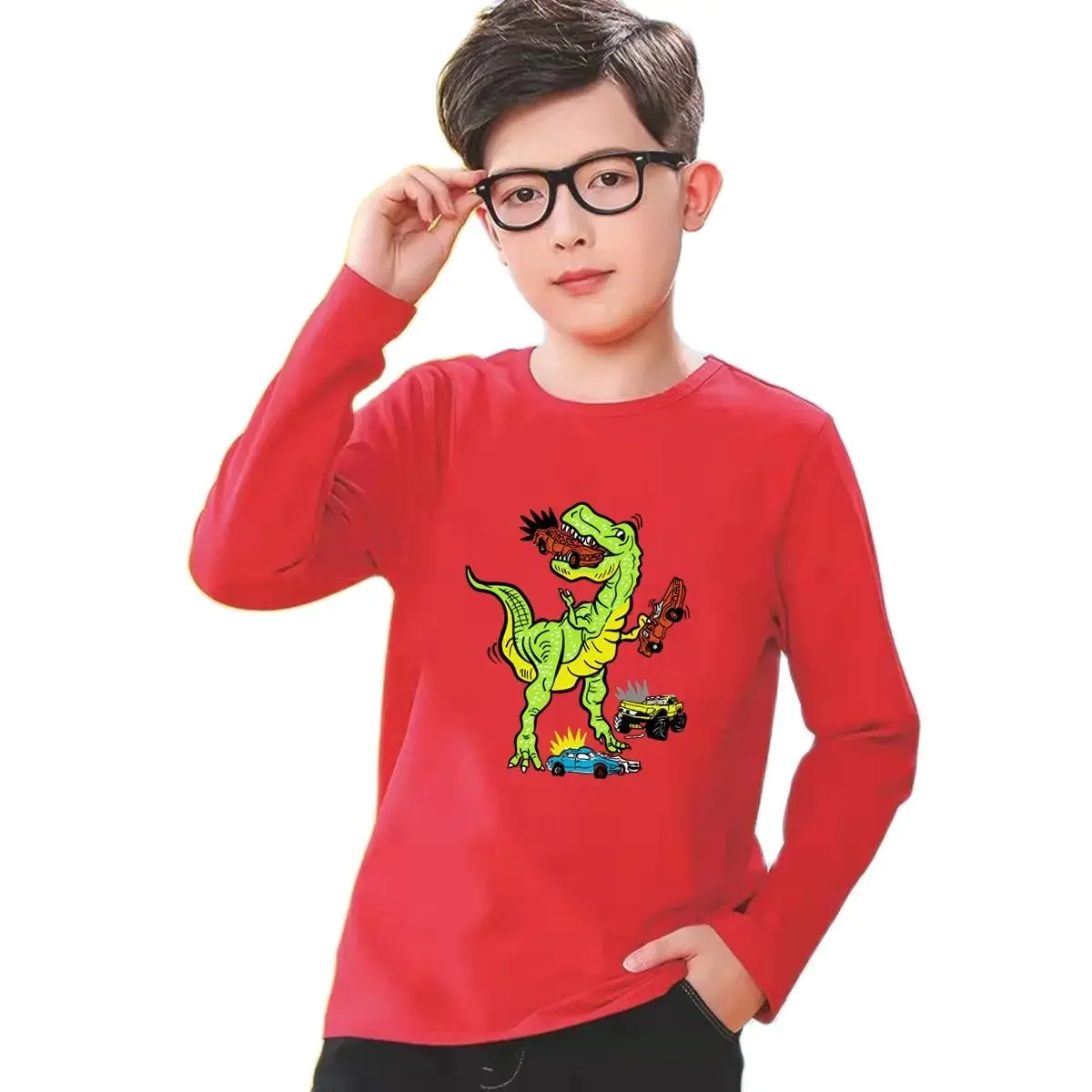 Boys' Dinosaur T-shirt Autumn Boys Long Sleeve T-shirt Kids Cotton Tee Fashion Tyrannosaurus rex Clothig For Children