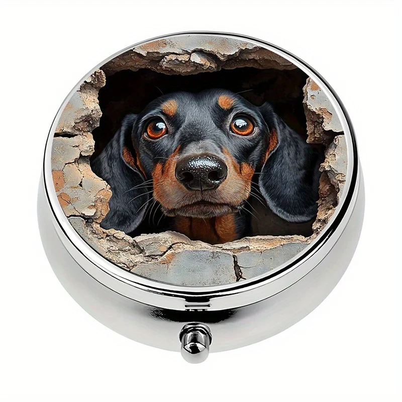 Single pack, portable travel pill box with 3 compartments, charming puppy design or wallet pill box, small travel pill box, ideal for personal outdoor travel and office medication reminders, wallet pill box