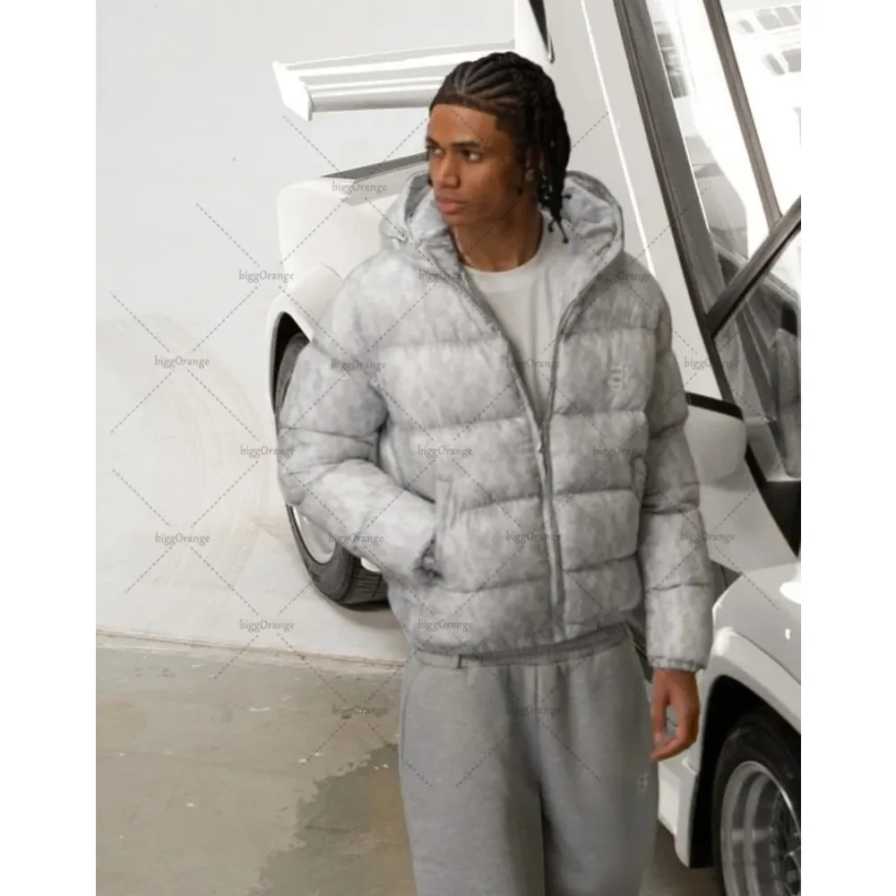 

Модный блестящий теплый пуховик, мужская уличная модная одежда, новая американская повседневная свободная куртка в стиле Харадзюку на молнии с капюшоном