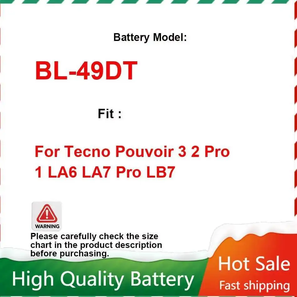 

Аккумулятор мобильного телефона, надежная мощность 5000 мАч для Tecno Pouvoir 3 2 Pro 1 LA6 LA7 LB7, экологически чистый BL-49DT