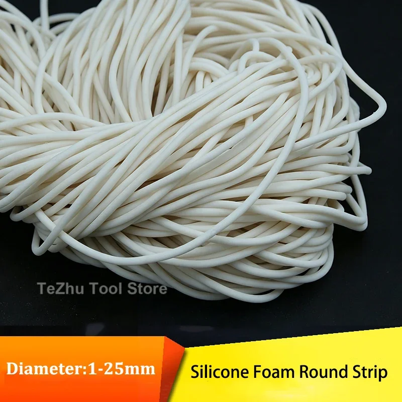 Diameter 1-25mm Silicone Foam Round Strip White / Black High Temperature Resistant Sealing Strip Sponge Strip