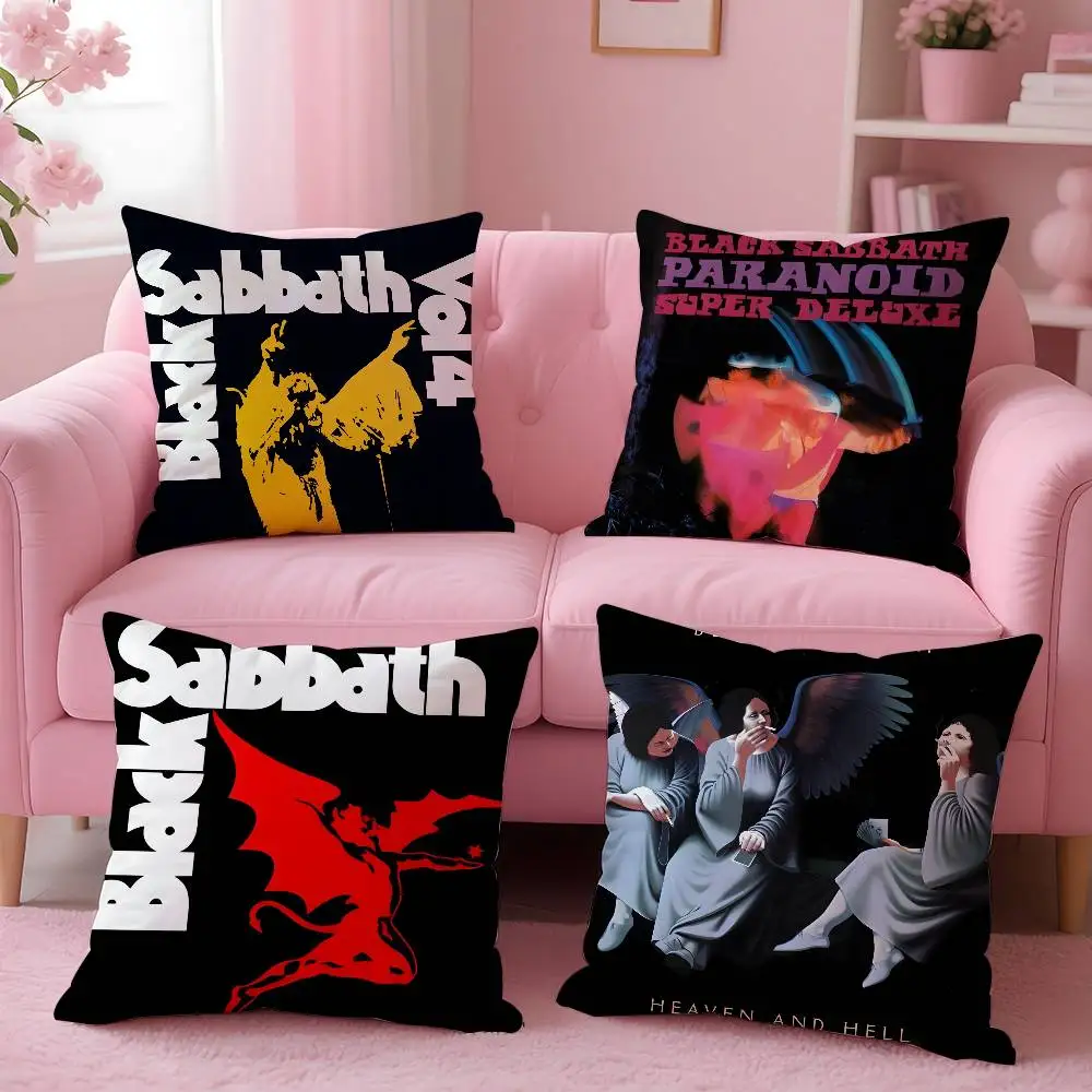 B-Black Sabbath Band Kissenbezug Anti-Dustmite-Kissenbezug Unsichtbarer Reißverschluss seidiger kurzer Plüsch Sofakissenbezug