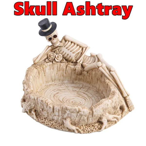 

Spooky Human Skull Ashtray Scary Halloween Decorations Resin Skeletons Figurines Gothic Smoking Room Decor Gifts for Smokers