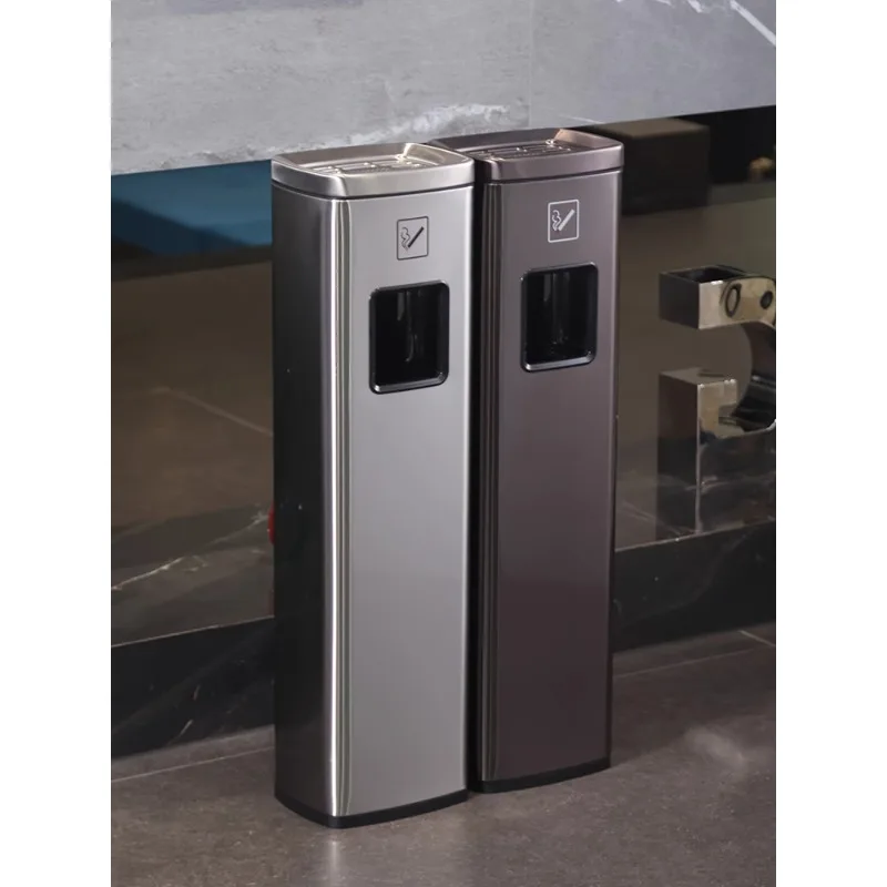 

Hotel lobby corridor elevator entrance smoking area ashtray trash can vertical stainless steel smoke column commercial