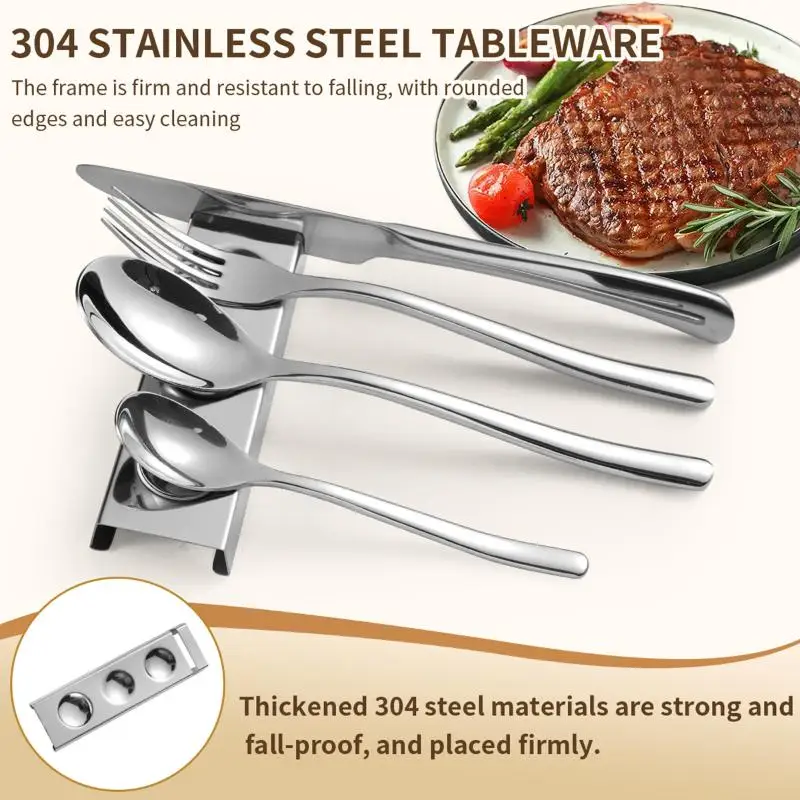 【M】Simple 304 Stainless Steel Spoon Rest Dual-use Rust-proof Spoon Rack Non-slip Chopstick Rest Dining Table