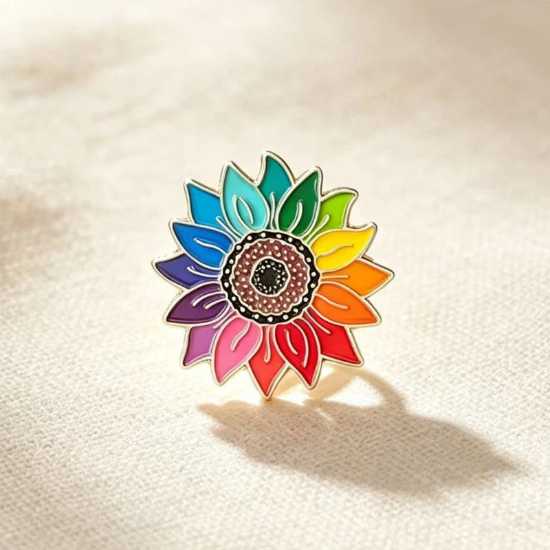 Rainbow Sunflower Metal Brooch Fashion Alloy Enamel Pin Badge Jewelry Gift DIY Clothing Bags Hat