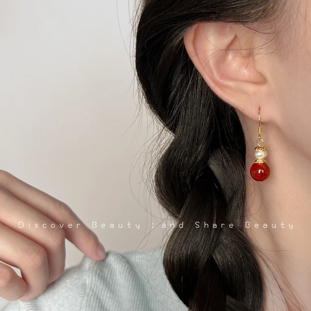DIY accessories National style handmade agate earrings New Chinese natural stone fringed earrings Literary and retro temperament