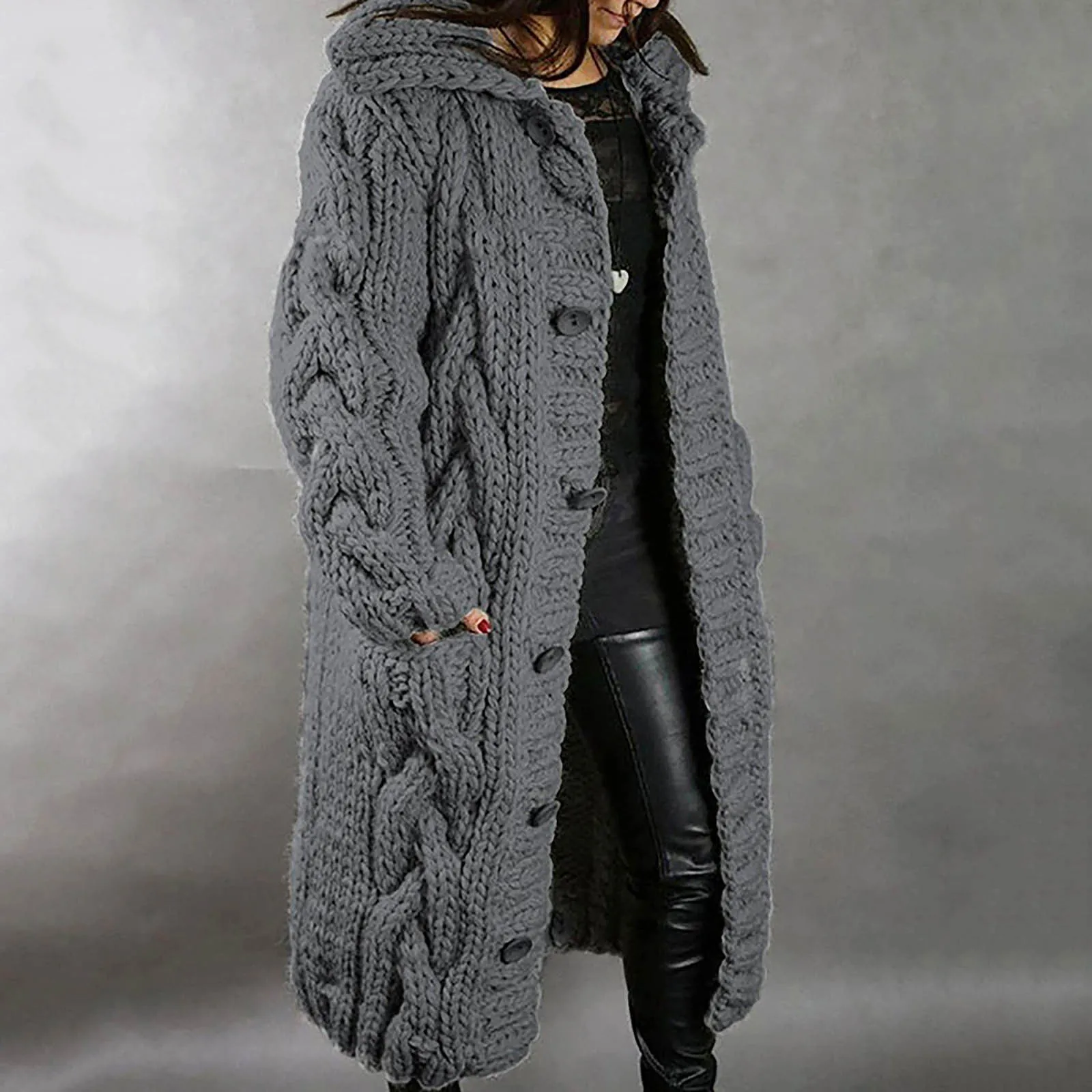 Autumn And Winter Thick Single Breasted Cardigan Casual Loose Chunky Knitted Sweater Cardigan Comfortable Wram Long Coat