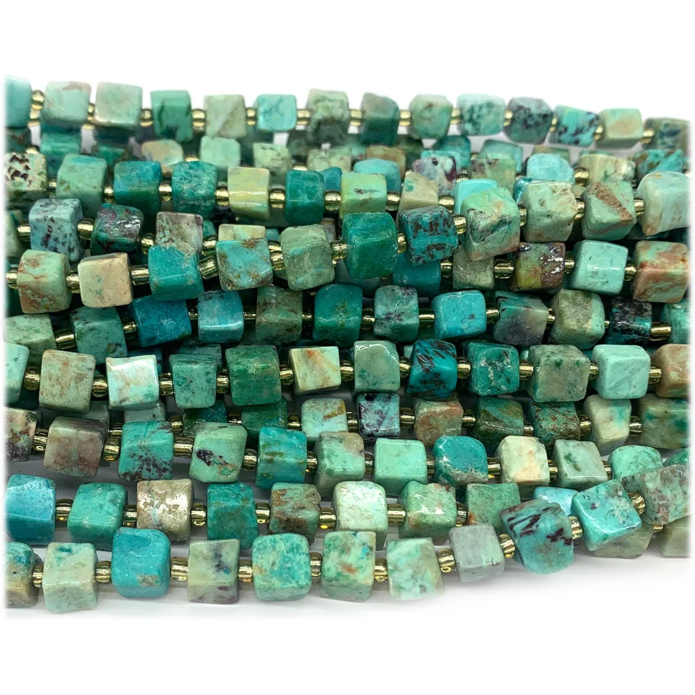 Veemake Natural Blue Turquoise Free Form Cube Loose Beads For Jewelry Making 08283