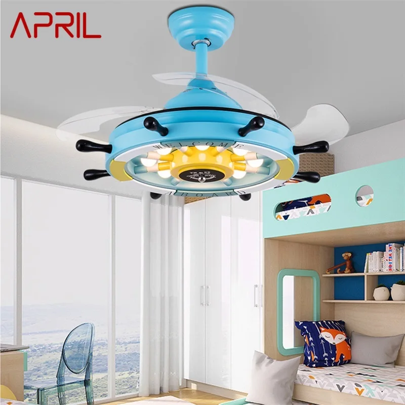 

APRIL Modern Child Ceiling Fan Lights With Remote Control 3 Colors LED Blue For Home kid's Room kindergarten Bedroom Restaurant