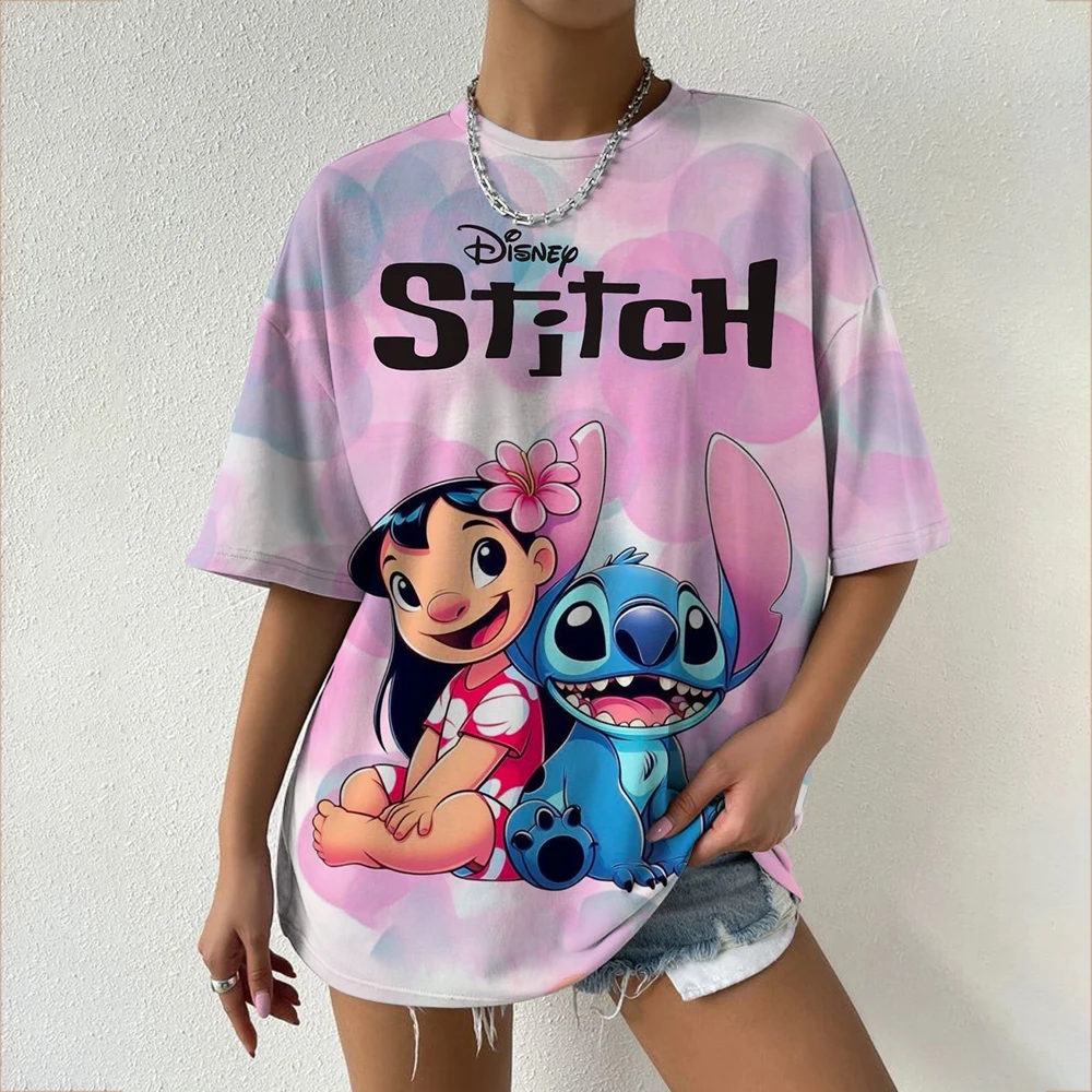 

Женская футболка большого размера с принтом Disney Lilo & Stitch, летняя незаменимая для уличной одежды, вечеринок и повседневного повседневного использования Y2k