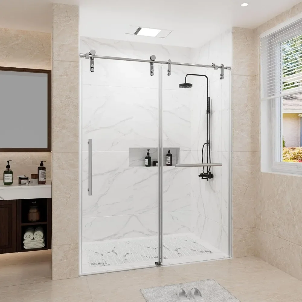 

56-60" w x 76" h frameless shower door,sliding shower door with 5/16"(8mm) clear sgcc tempered glass,glass shower door w/seal st